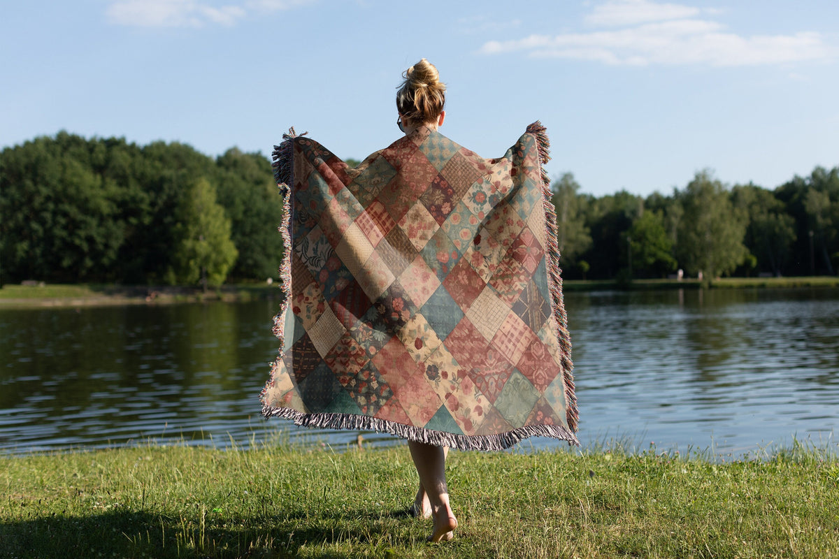 Faux Hippie Quilt Throw Blanket