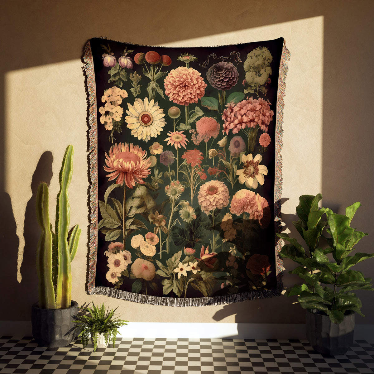 Dark Botanical Throw Blanket