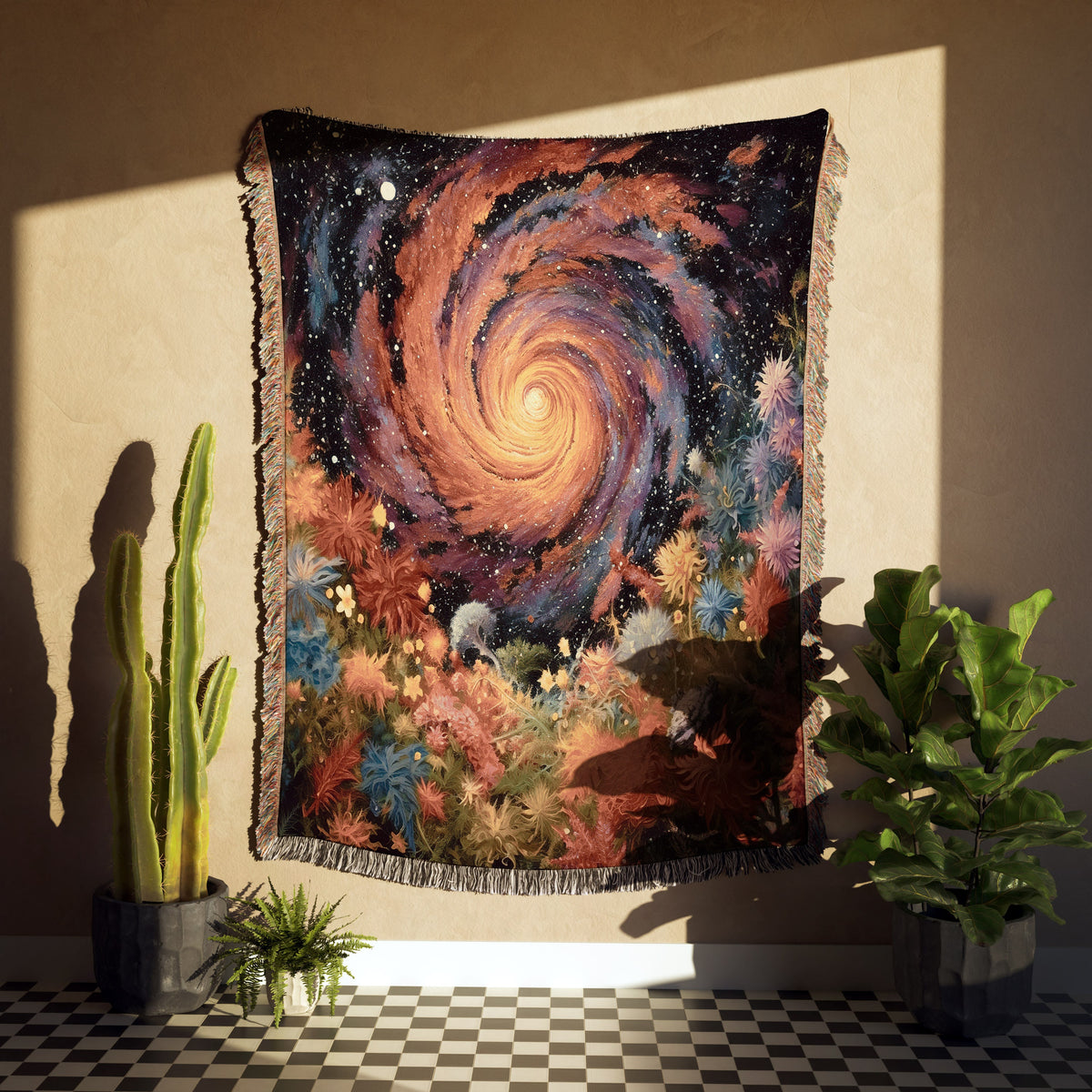 Floral Cosmic Swirl Throw Blanket