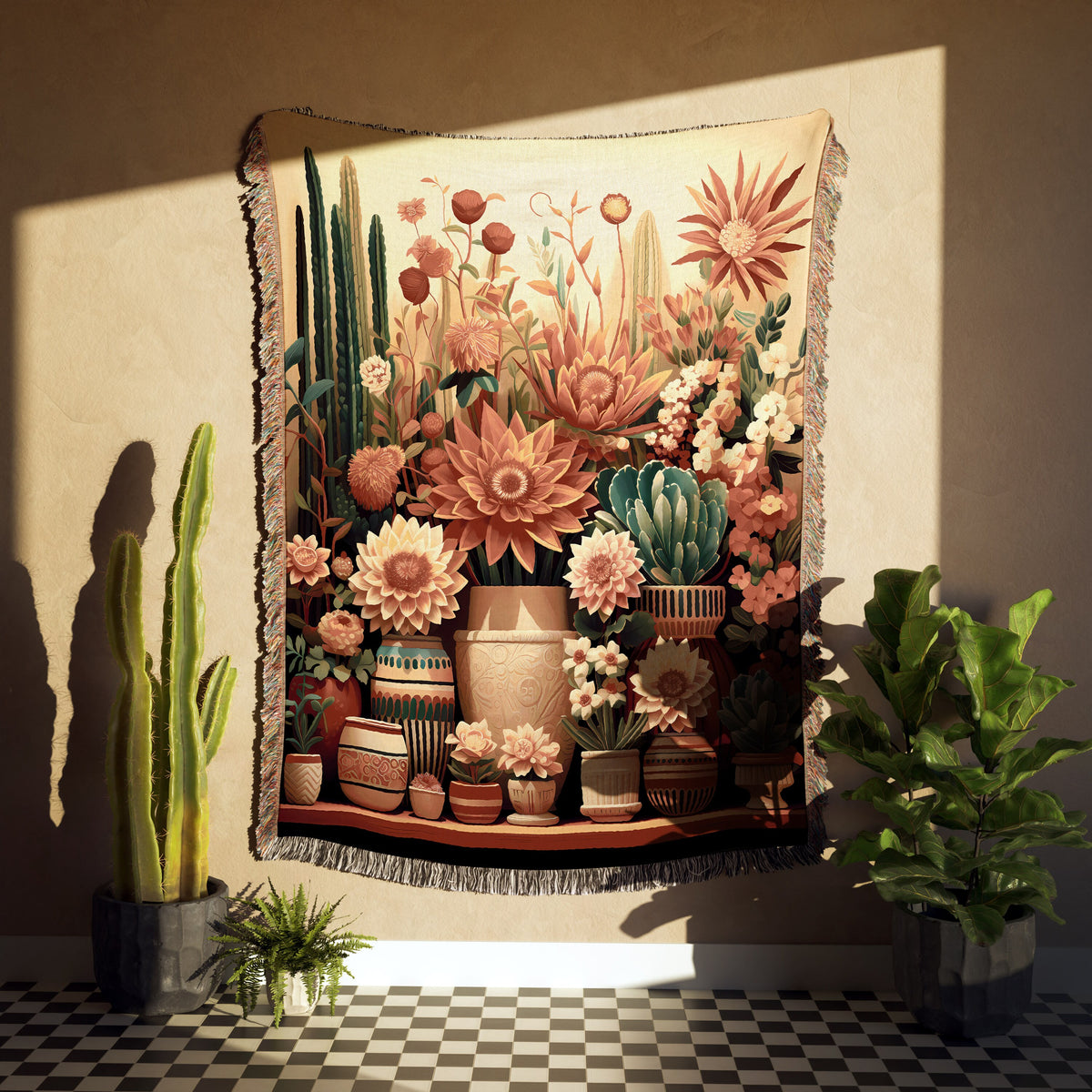 Botanical Cactus  Throw Blanket