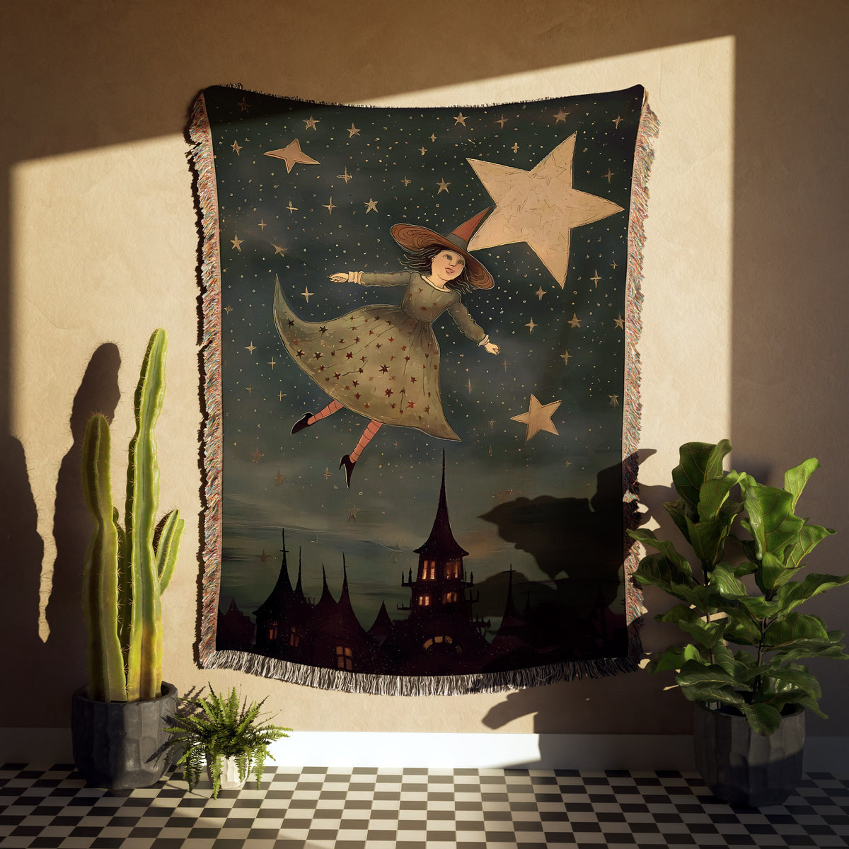 Folk Art Witch Throw Blanket