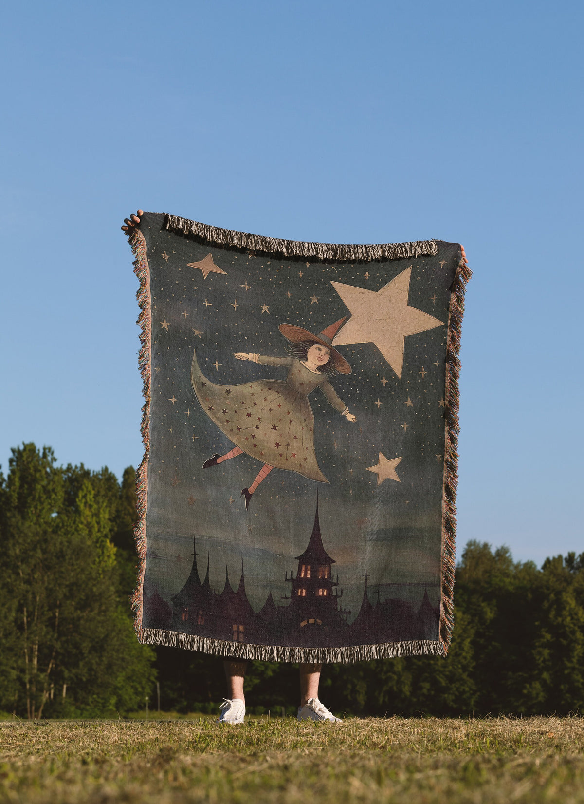 Folk Art Witch Throw Blanket