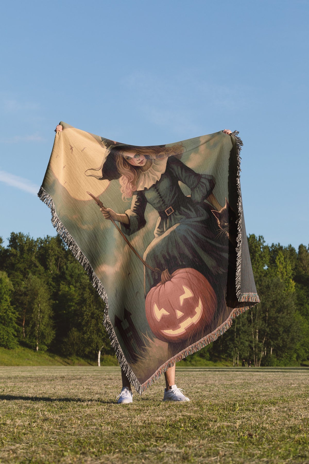 Black Cat Witch Throw Blanket