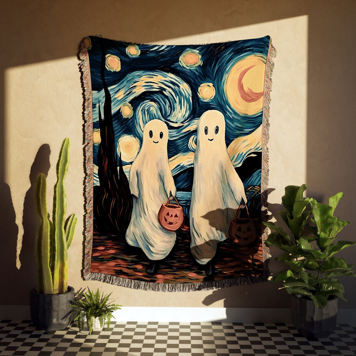 Two Cute Van Ghosts Throw Blanket