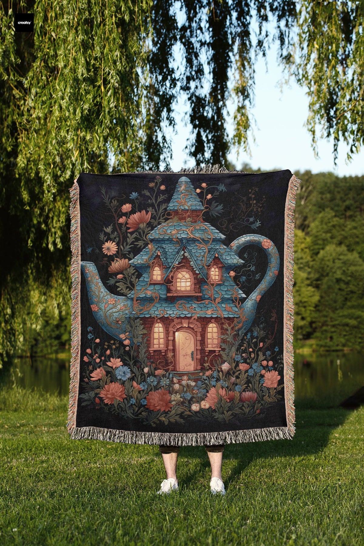 Teacup Fairy House Throw Blanket