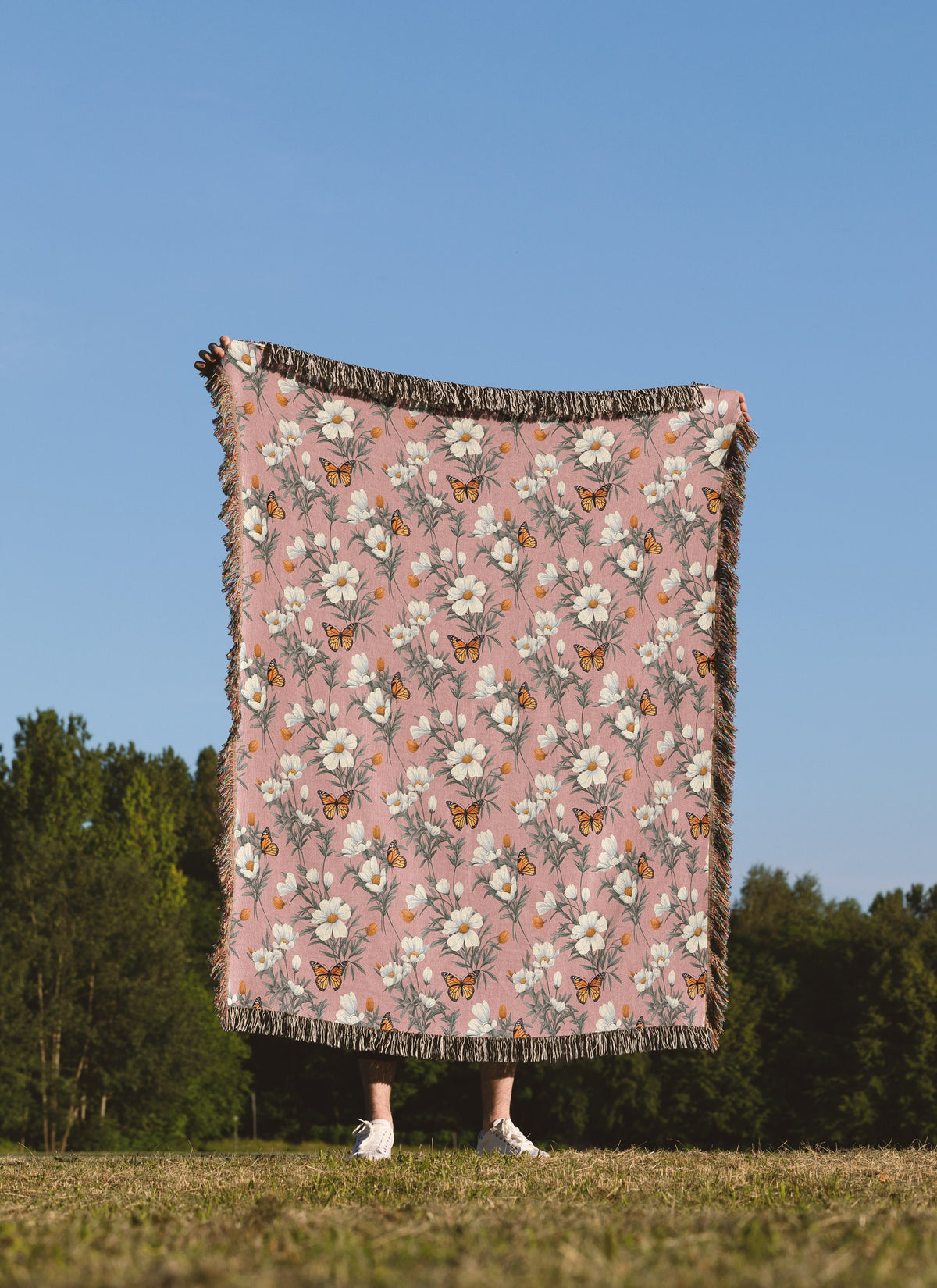 Pink Floral Butterfly Throw Blanket