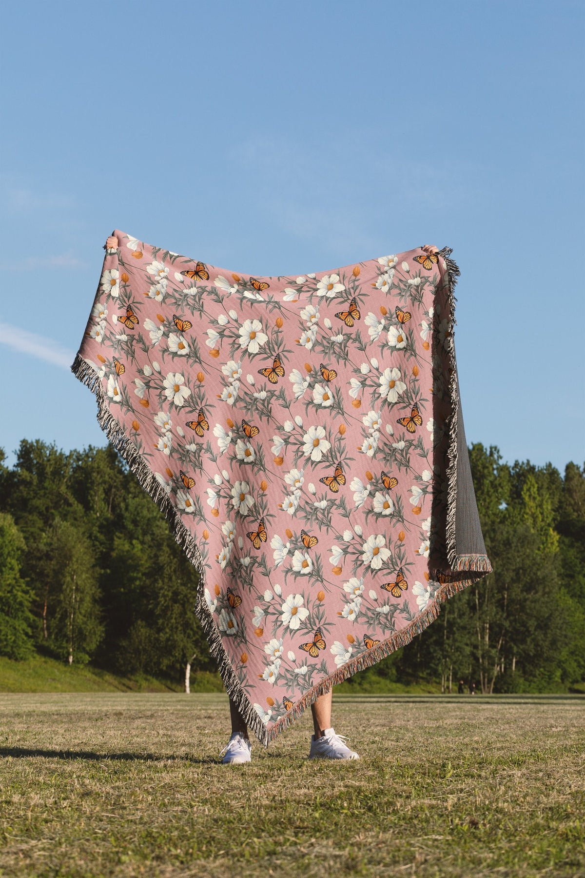 Pink Floral Butterfly Throw Blanket