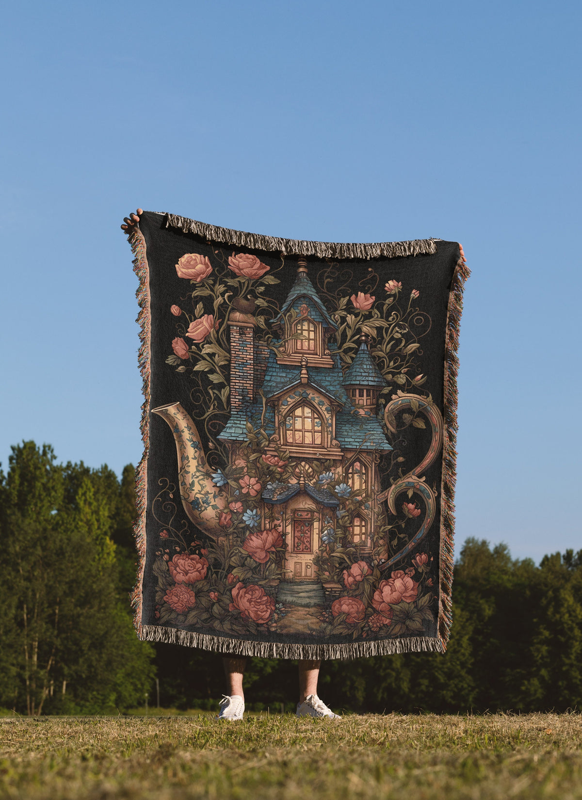 Teacup Fairy House Throw Blanket