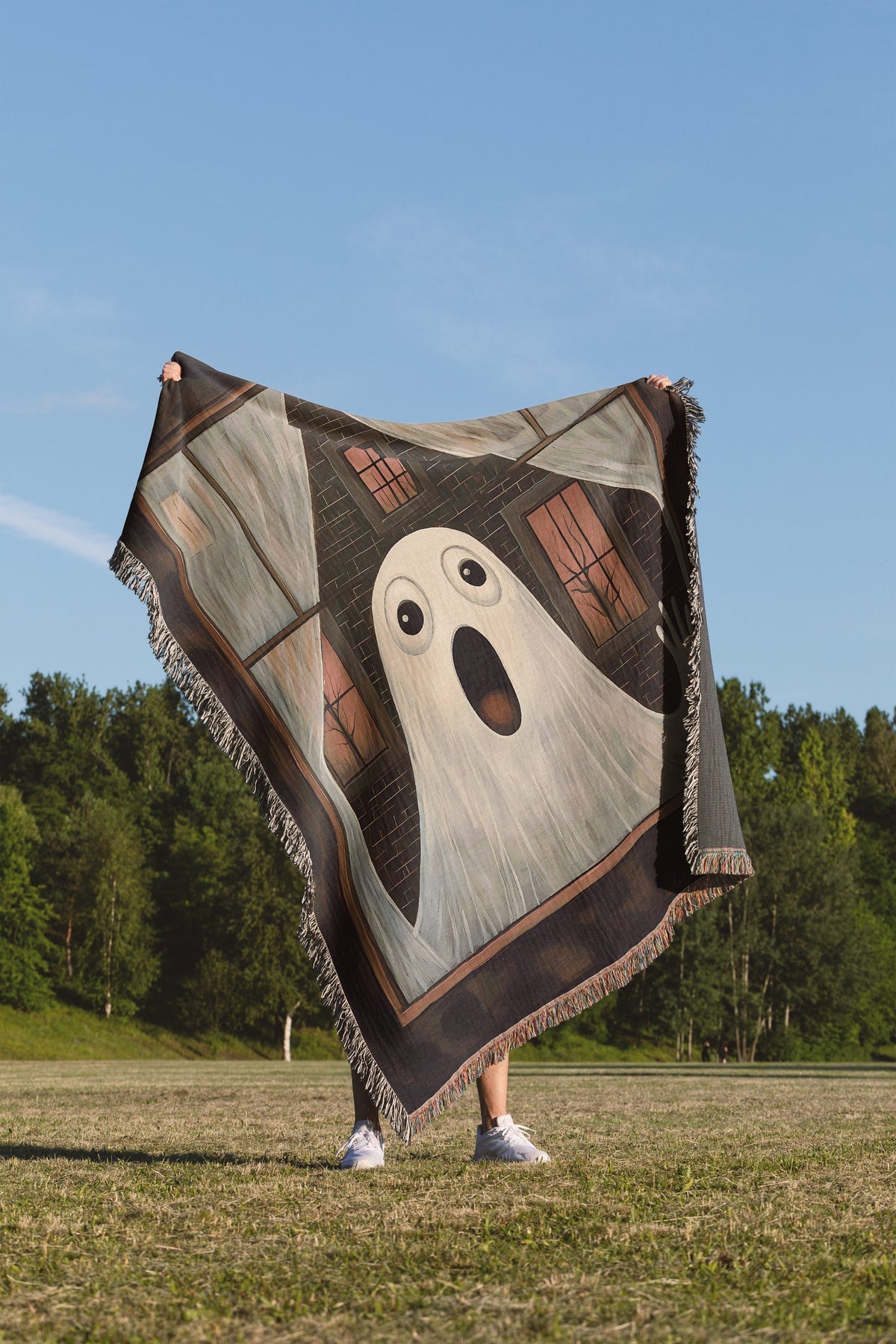 Ghost in Window Throw Blanket