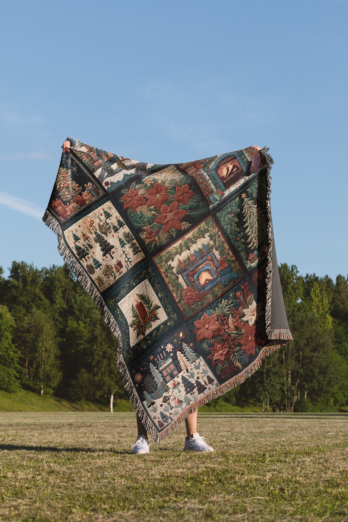 Faux Christmas Patchwork Throw Blanket