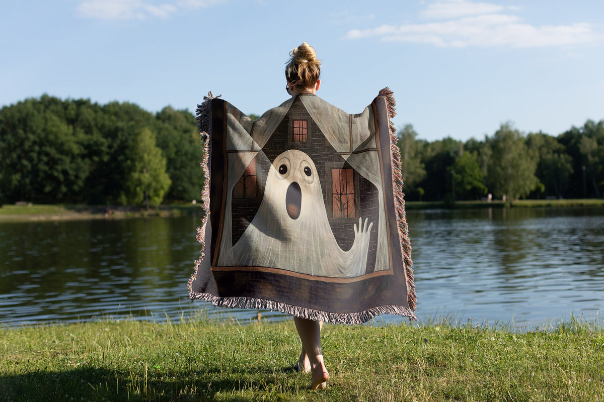 Ghost in Window Throw Blanket