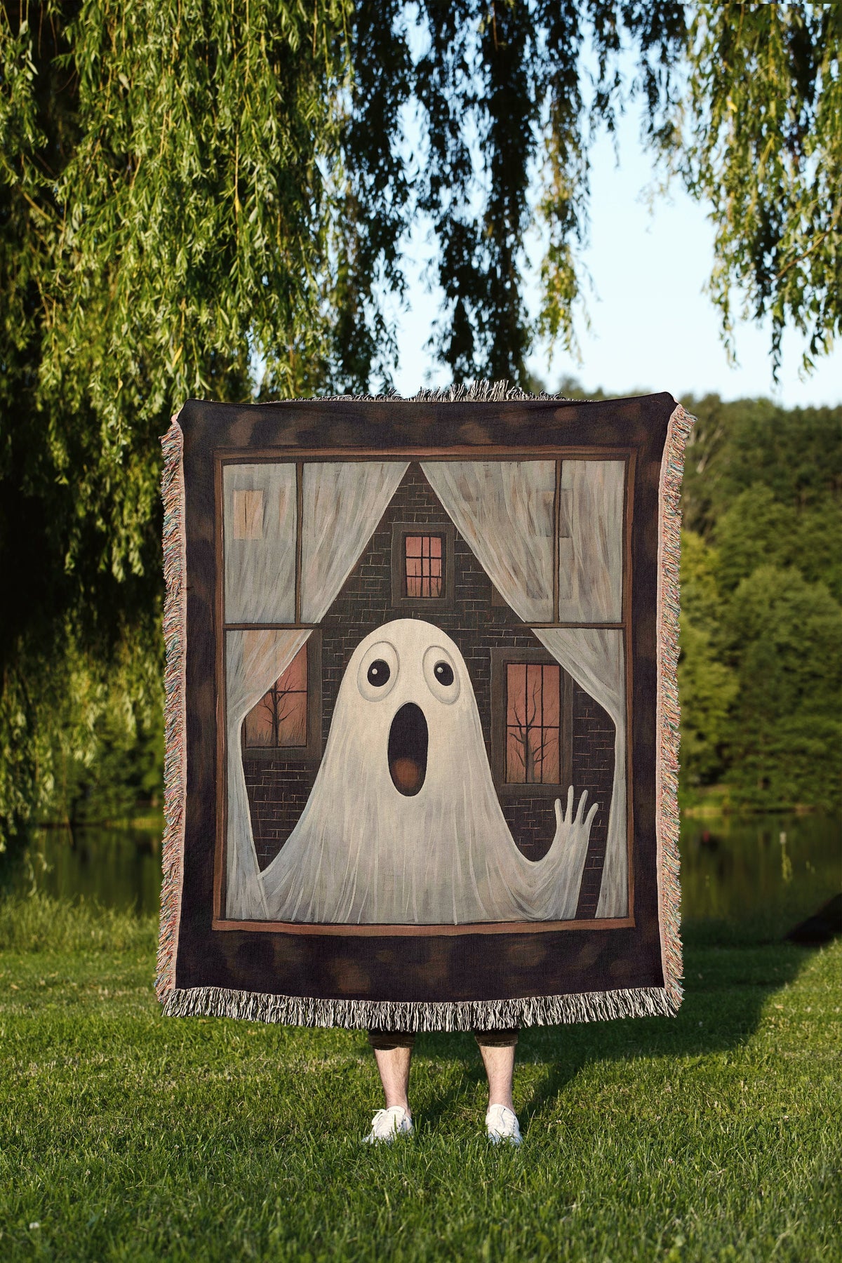Ghost in Window Throw Blanket