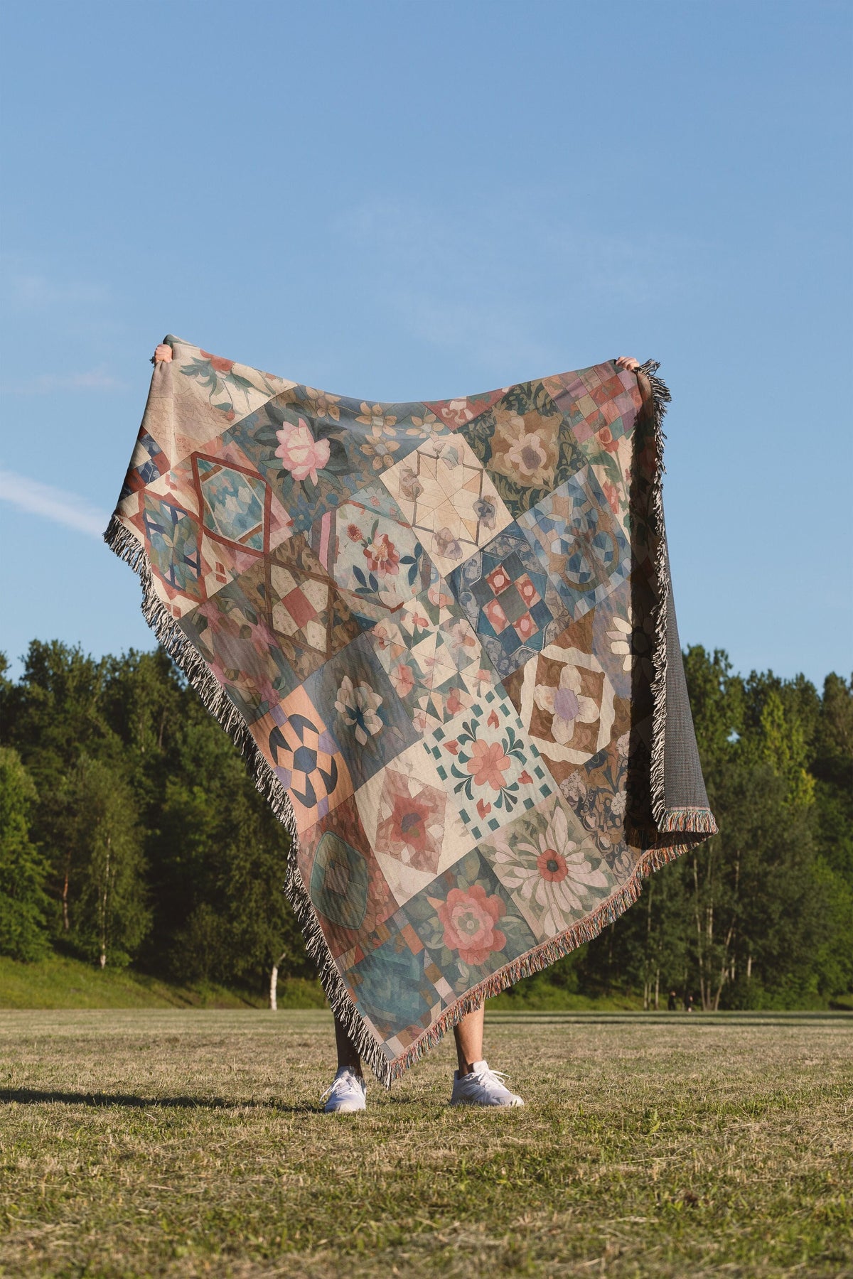 Faux Boho Quilt Throw Blanket