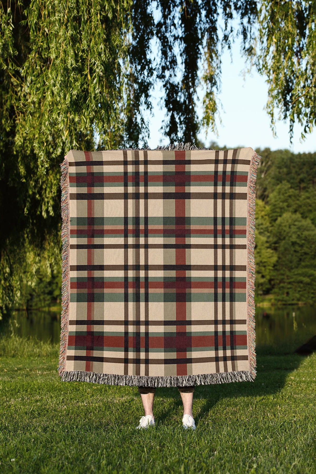 Christmas Tan Plaid Throw Blanket